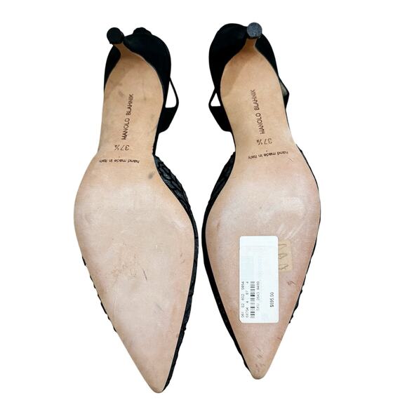 Manolo Blahnik Black Velvet Floral Slingback Heels Textured Fabric Pumps EU 37.5 - Picture 5 of 7